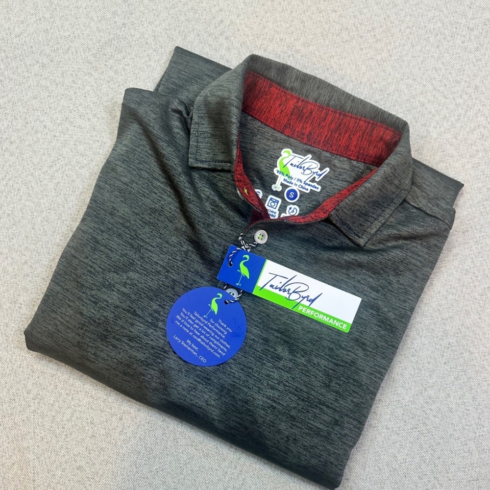 TailorByrd Polo Shirt Mens Small Charcoal Gray Performance Golf M22400LP LS